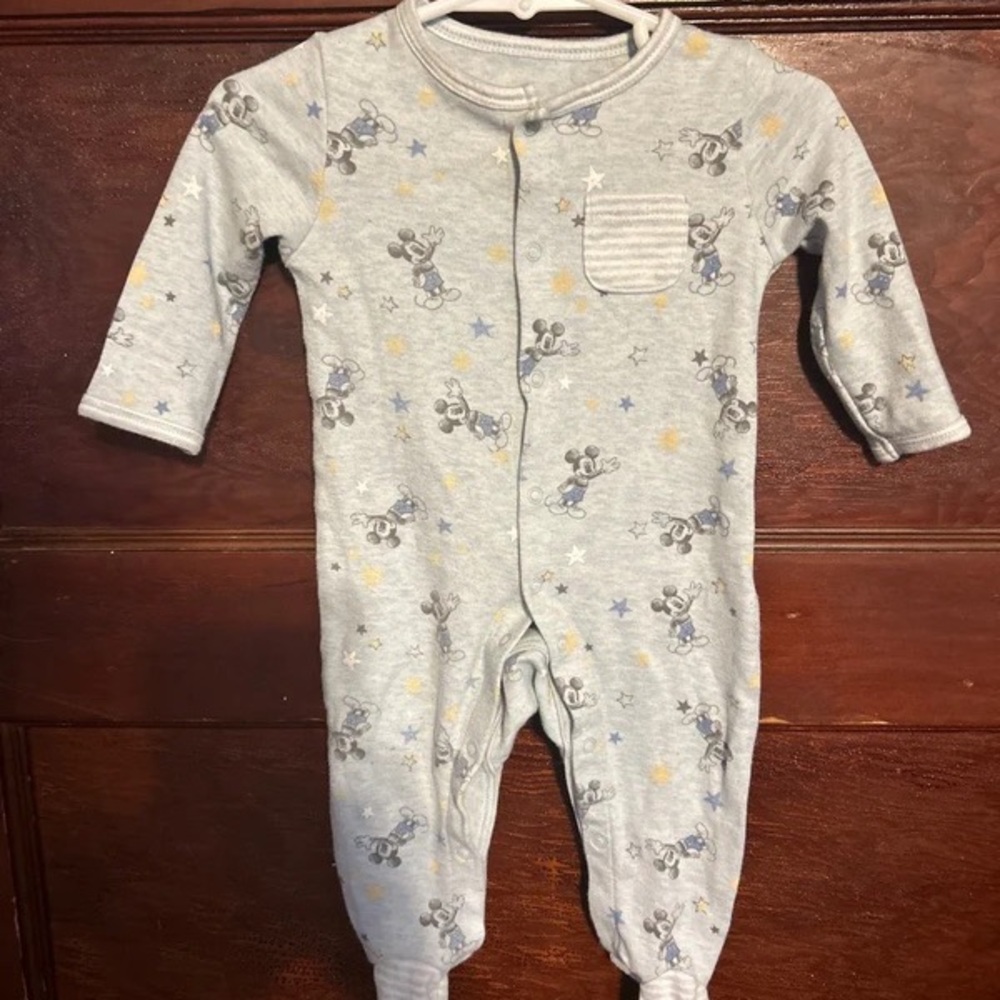 Disney Light Blue Mickey Allover Footed One-Piece